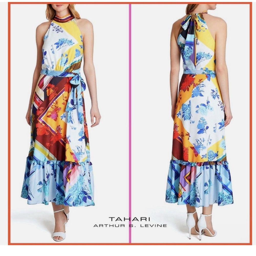Tahari Arthur S Levine Petite Multi Floral Halter Dress